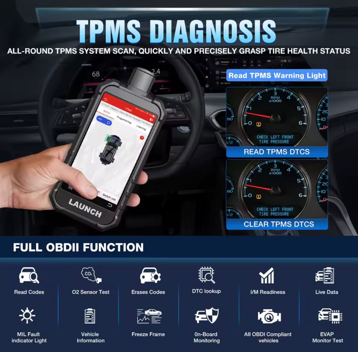Launch X431 TPMS 5011 V2 Escáner TPMS Profesional 3 en 1