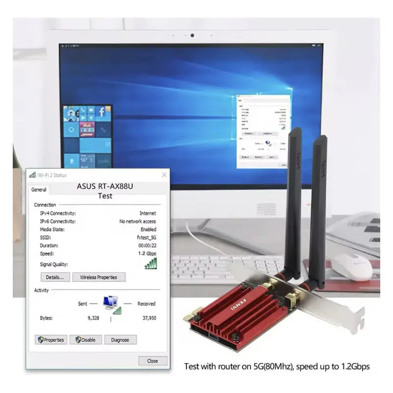 Antena, Adaptador Wifi, 1800mbps, Bluetooth 5,2, Banda Dual thor insumos