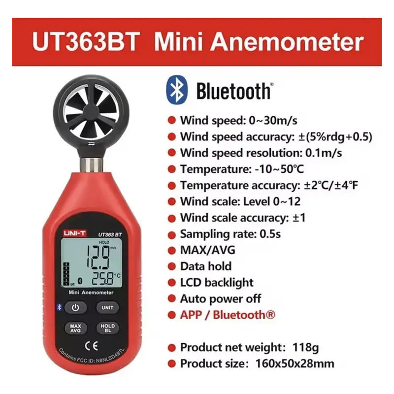 Anemómetro Digital Uni-t Ut363bt/medidor De Viento - thor insumos