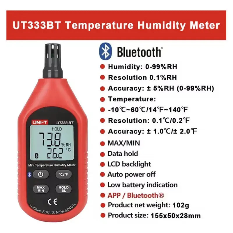 Medidor De Temperatura/humedad, Higrometro Uni-t Ut333 Bt - thor insumos