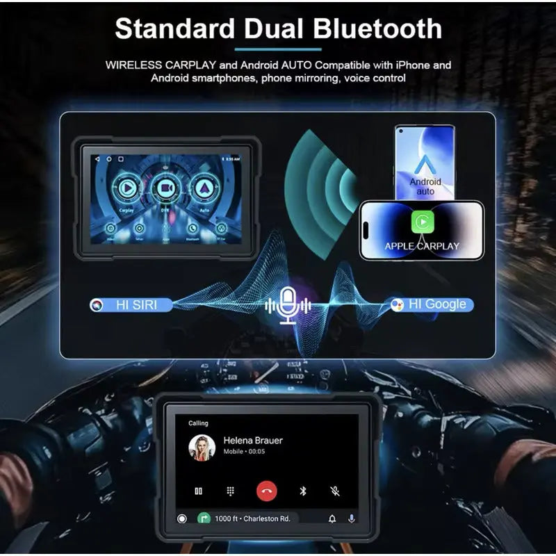 Pantalla Carplay Para Moto A Prueba De Agua/iPhone/android Negro thor insumos