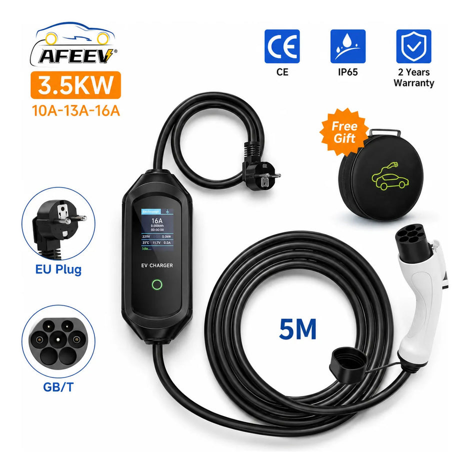 Cargador Ev Portátil GBT Tipo 1 Sae J1772 Con Wifi 3500w Blanco