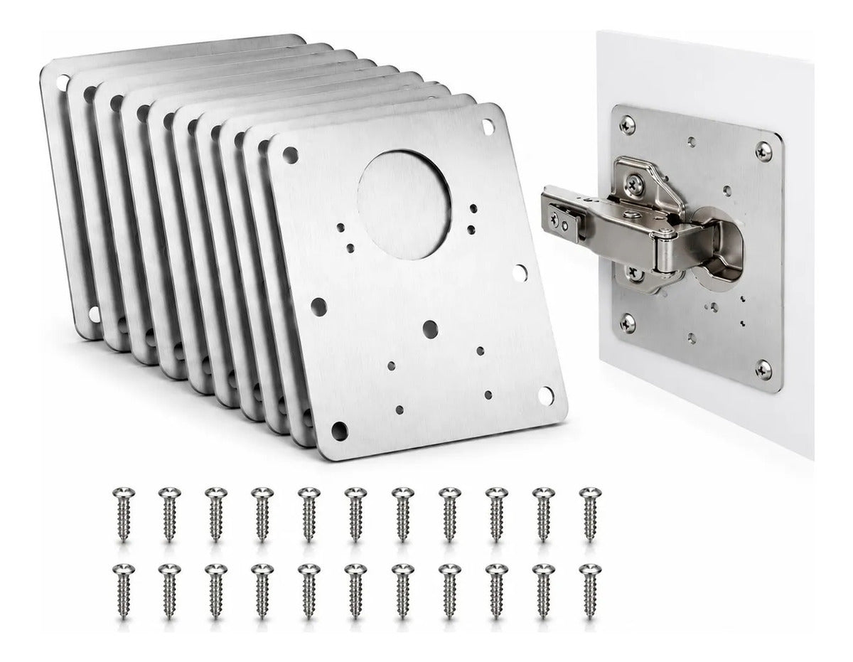 Kit 10 Placas Reparación Bisagras Acero + Tornillos