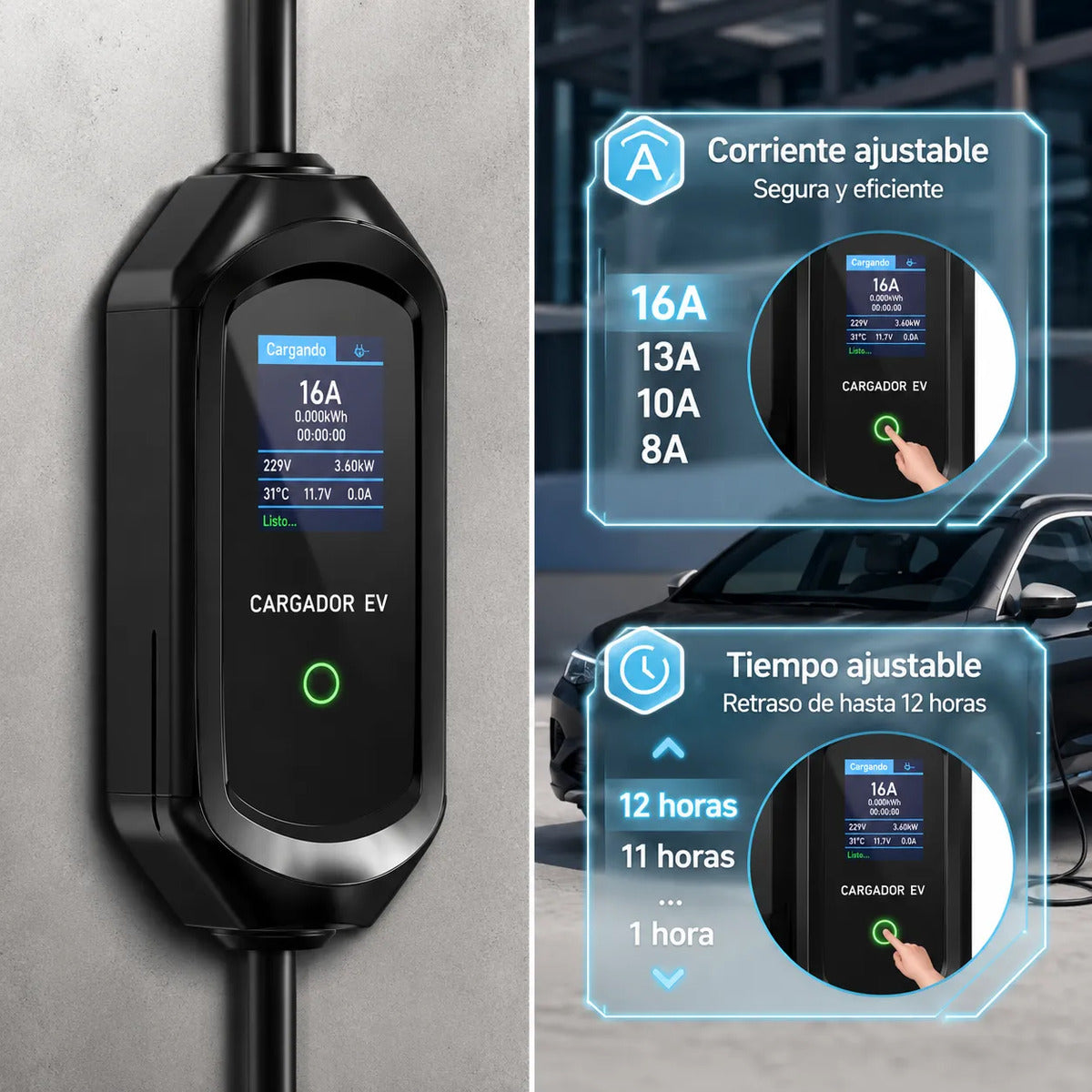 Cargador Ev Portátil GBT Tipo 1 Sae J1772 Con Wifi 3500w Blanco