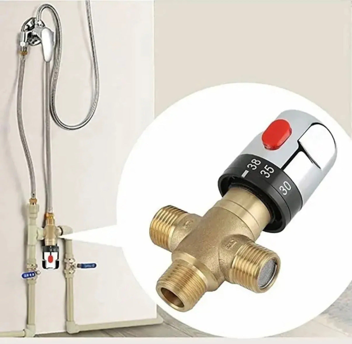 Válvula Mezcladora Termostática Ajustable Latón Baño