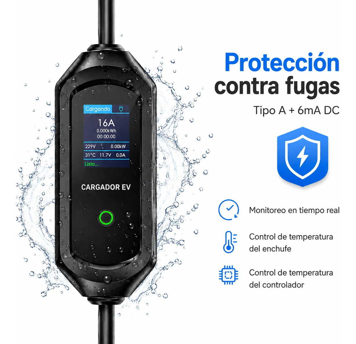 Cargador Ev Portátil GBT Tipo 1 Sae J1772 Con Wifi 3500w Blanco