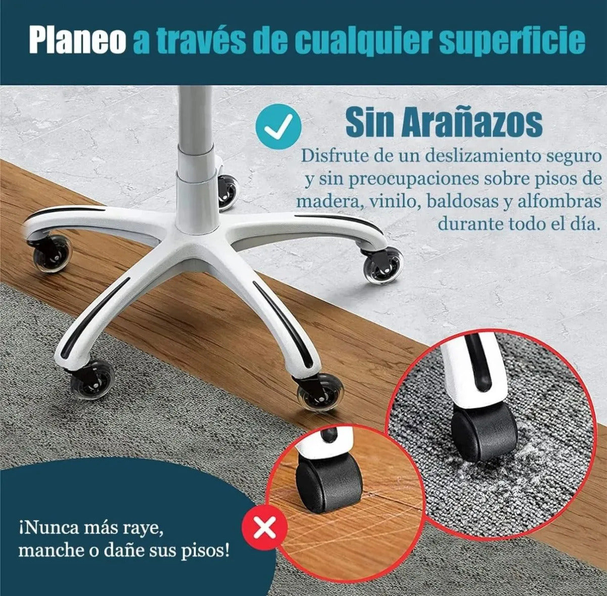 Pack 5 Ruedas Silicona Para Silla Oficina Gamer 11x22mm