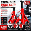 Set 2 Caballetes Auto 3 Toneladas Ajustables Acero Rojo
