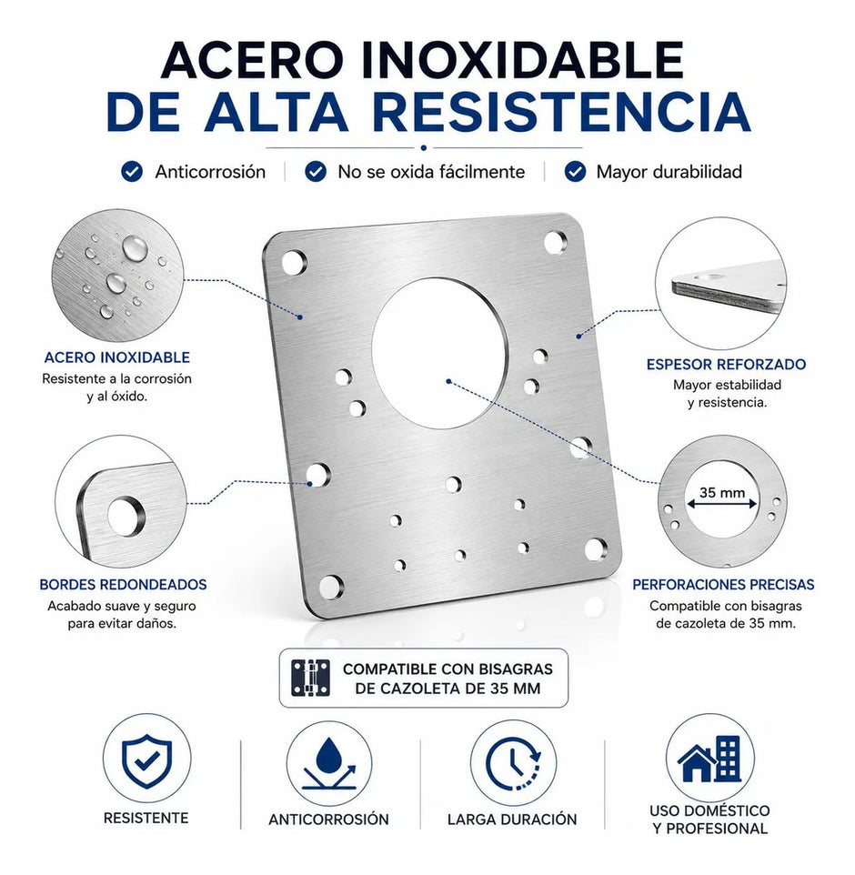 Kit 10 Placas Reparación Bisagras Acero + Tornillos