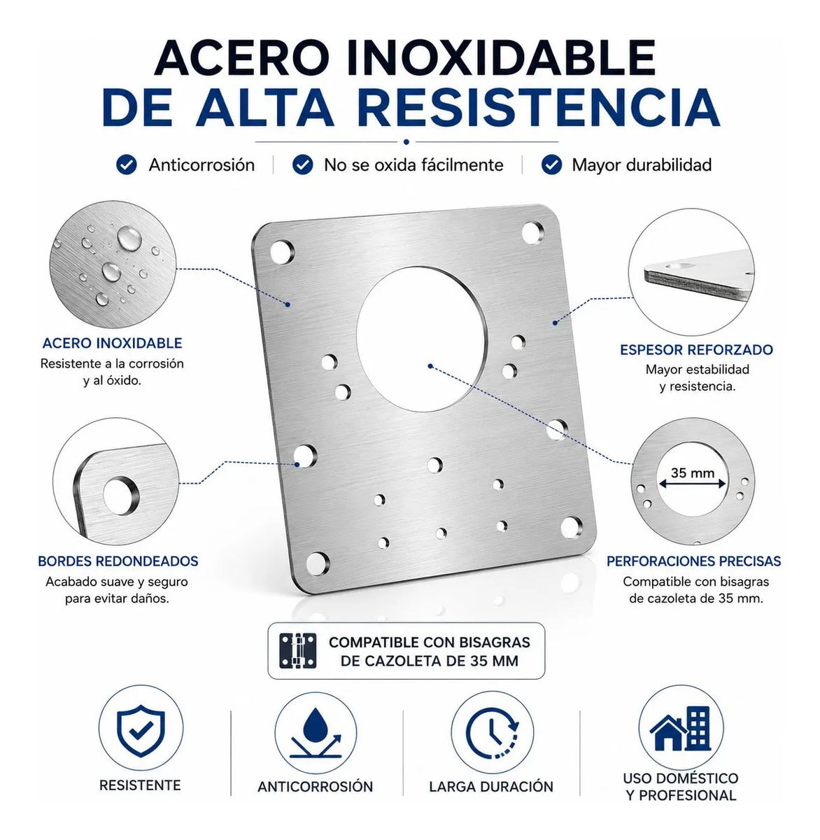 Kit 10 Placas Reparación Bisagras Acero + Tornillos