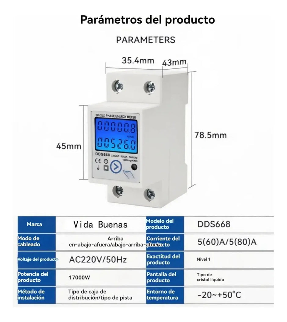 Medidor Digital Monofásico 50a Riel Din 220v