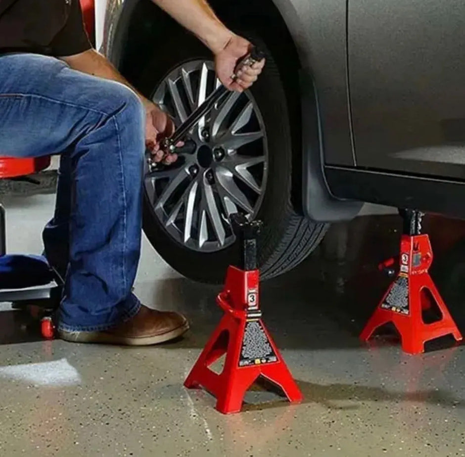 Set 2 Caballetes Auto 3 Toneladas Ajustables Acero Rojo