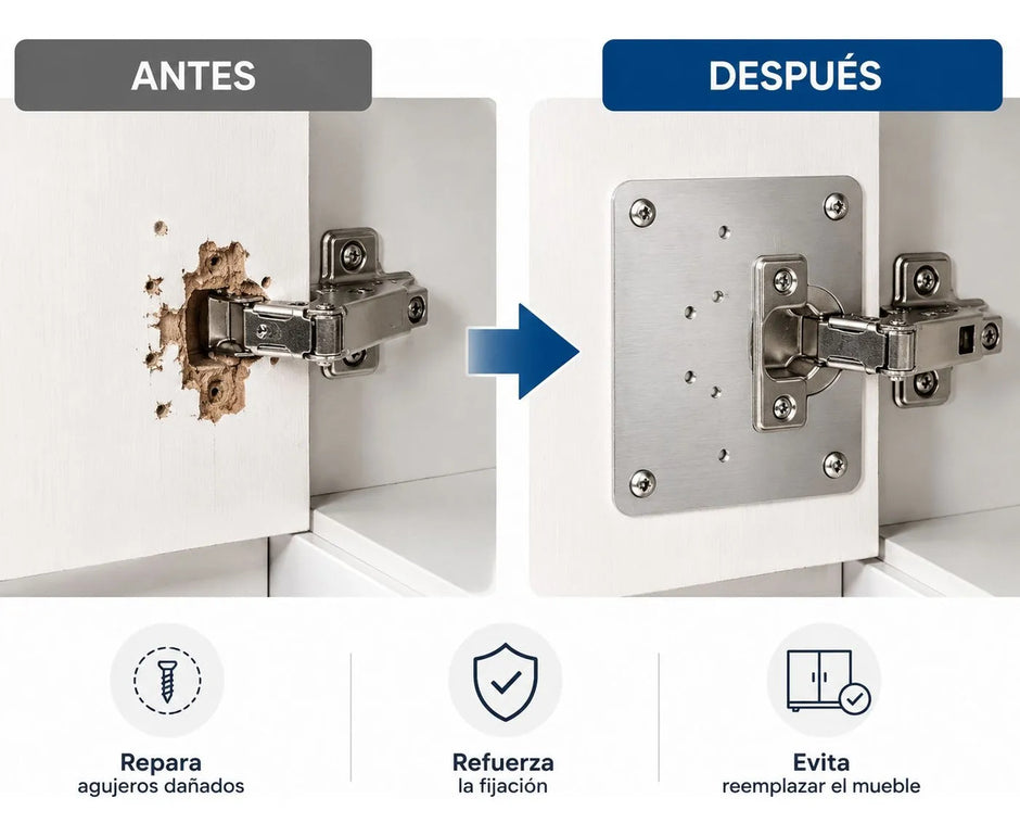 Kit 10 Placas Reparación Bisagras Acero + Tornillos