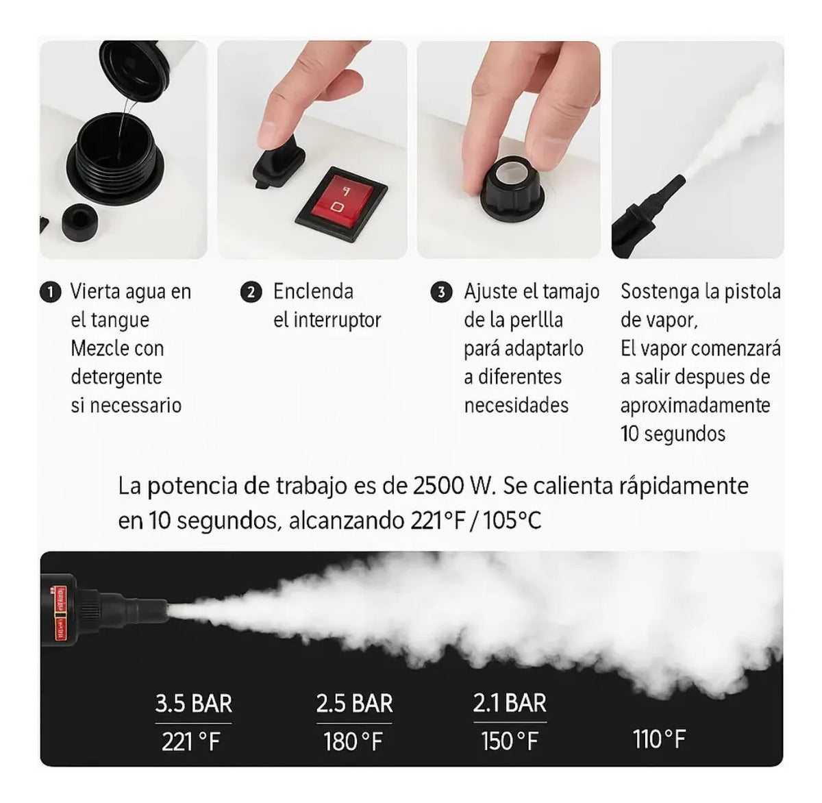 Limpiadora A Vapor Alta Presión 2500w Profesional Hogar