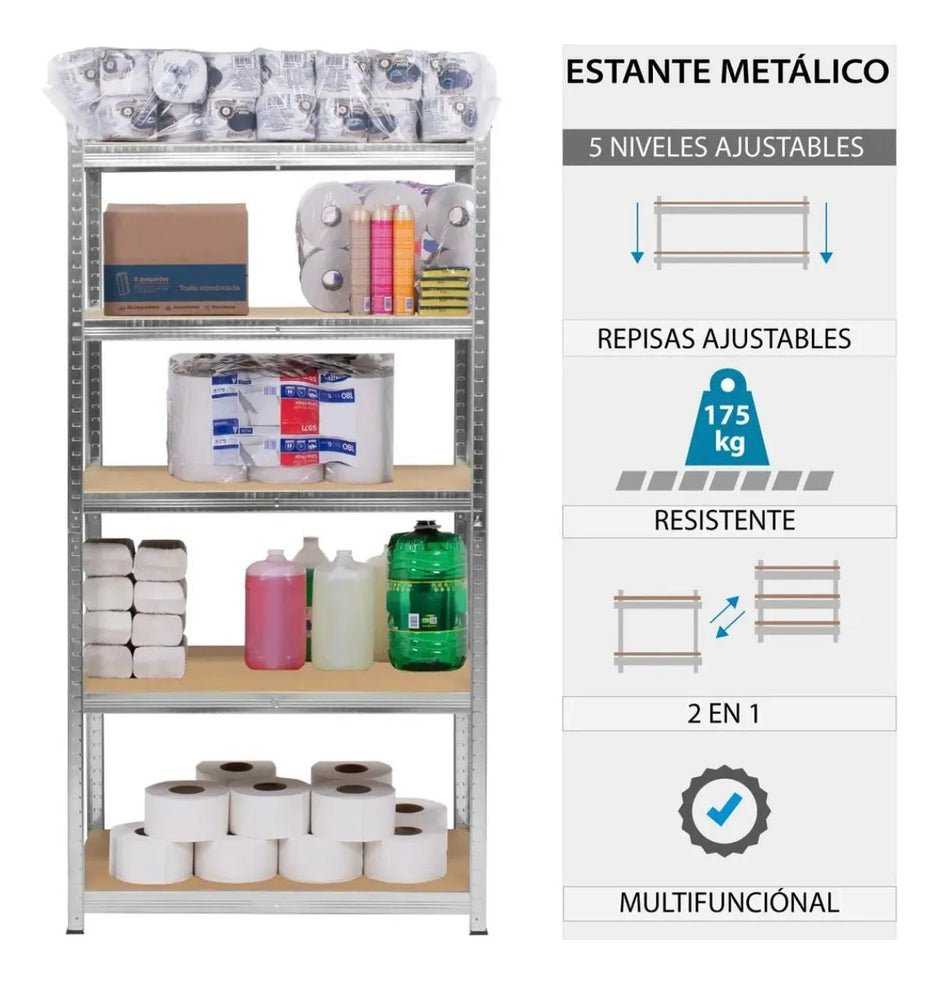 Estante Metálico 180x90x40 5 Niveles Mdf