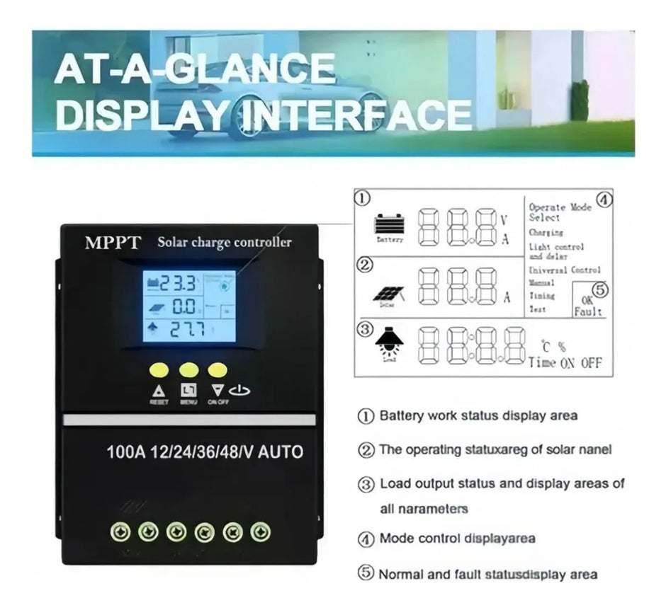 Controlador Solar Mppt 100a 12v 24v 36v 48v Regulador