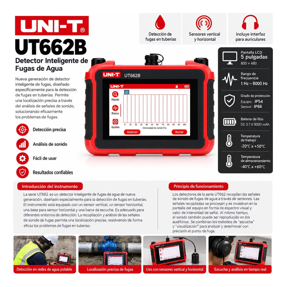 Geofono Digital Detector De Fuga De Agua 100cm Uni-t Ut662b