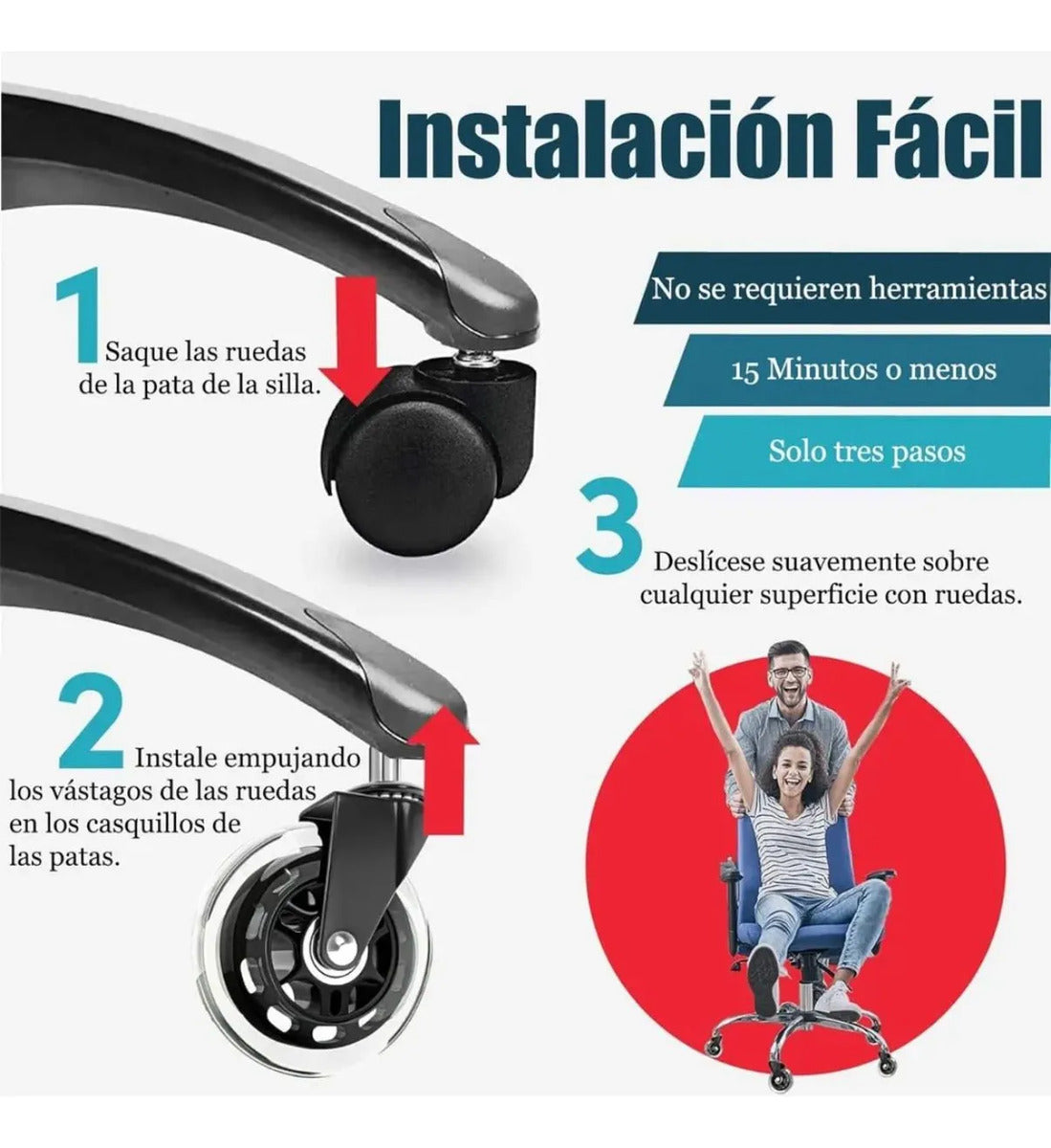 Pack 5 Ruedas Silicona Para Silla Oficina Gamer 11x22mm