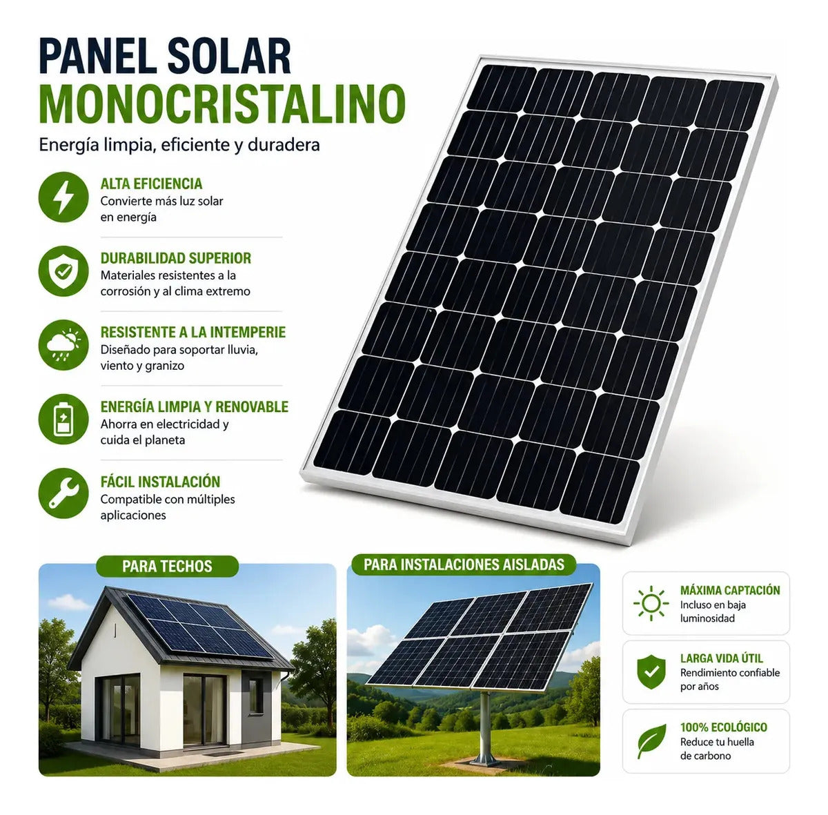 Pack 4 Panel Solar Monocristalino 50w 12v Fotovoltaico Casa
