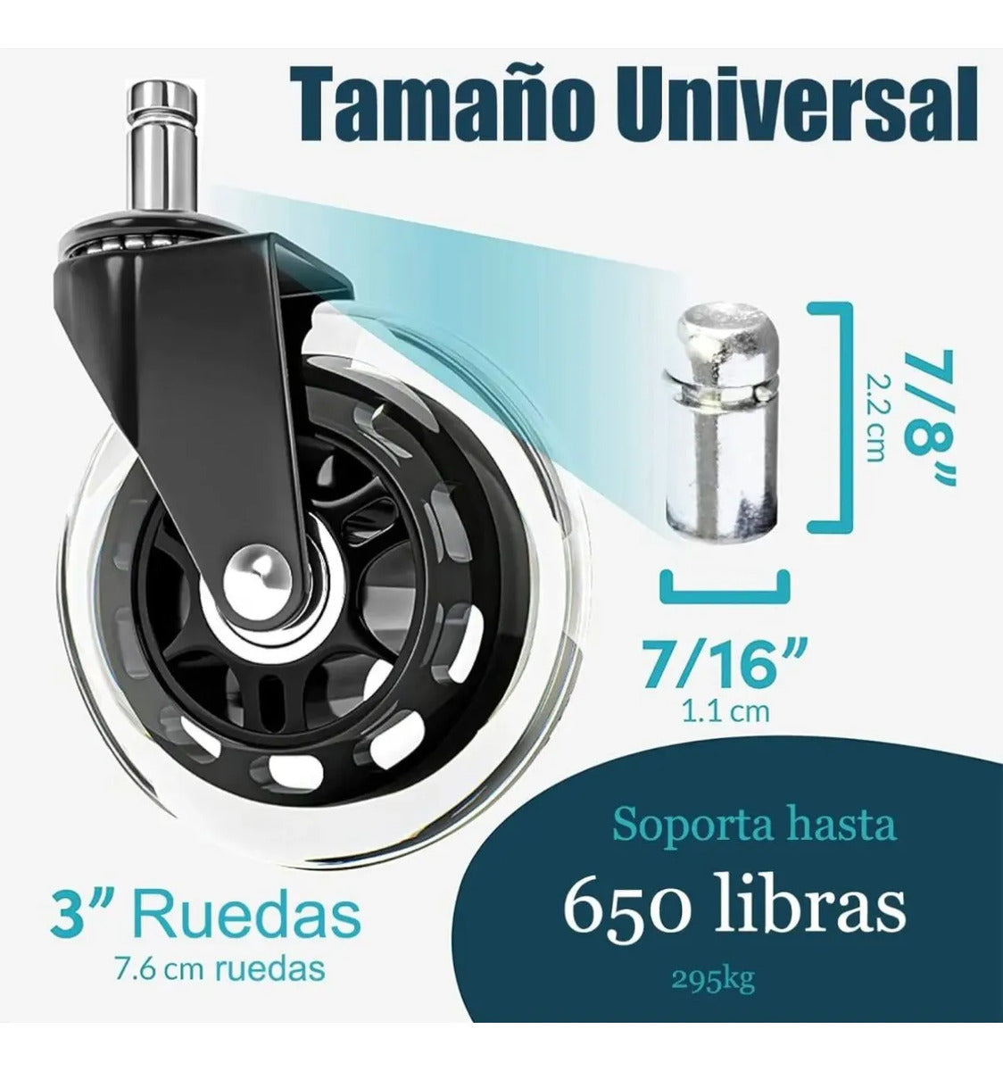 Pack 5 Ruedas Silicona Para Silla Oficina Gamer 11x22mm