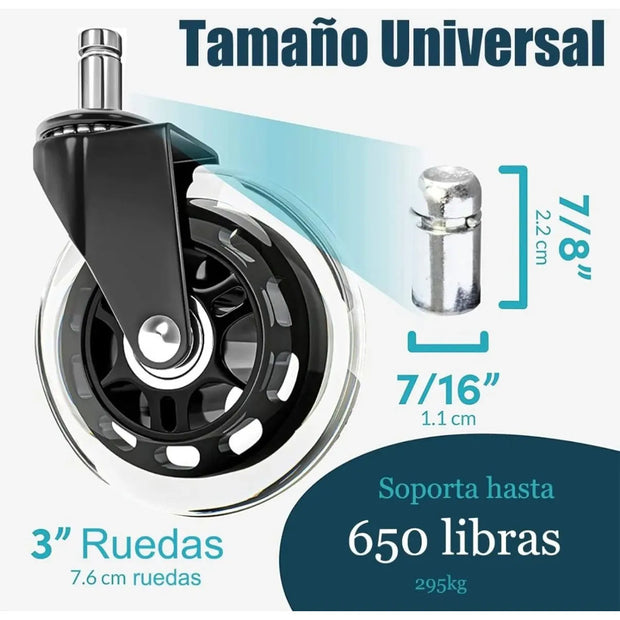 Pack 5 Ruedas Silicona Para Silla Oficina Gamer 11x22mm