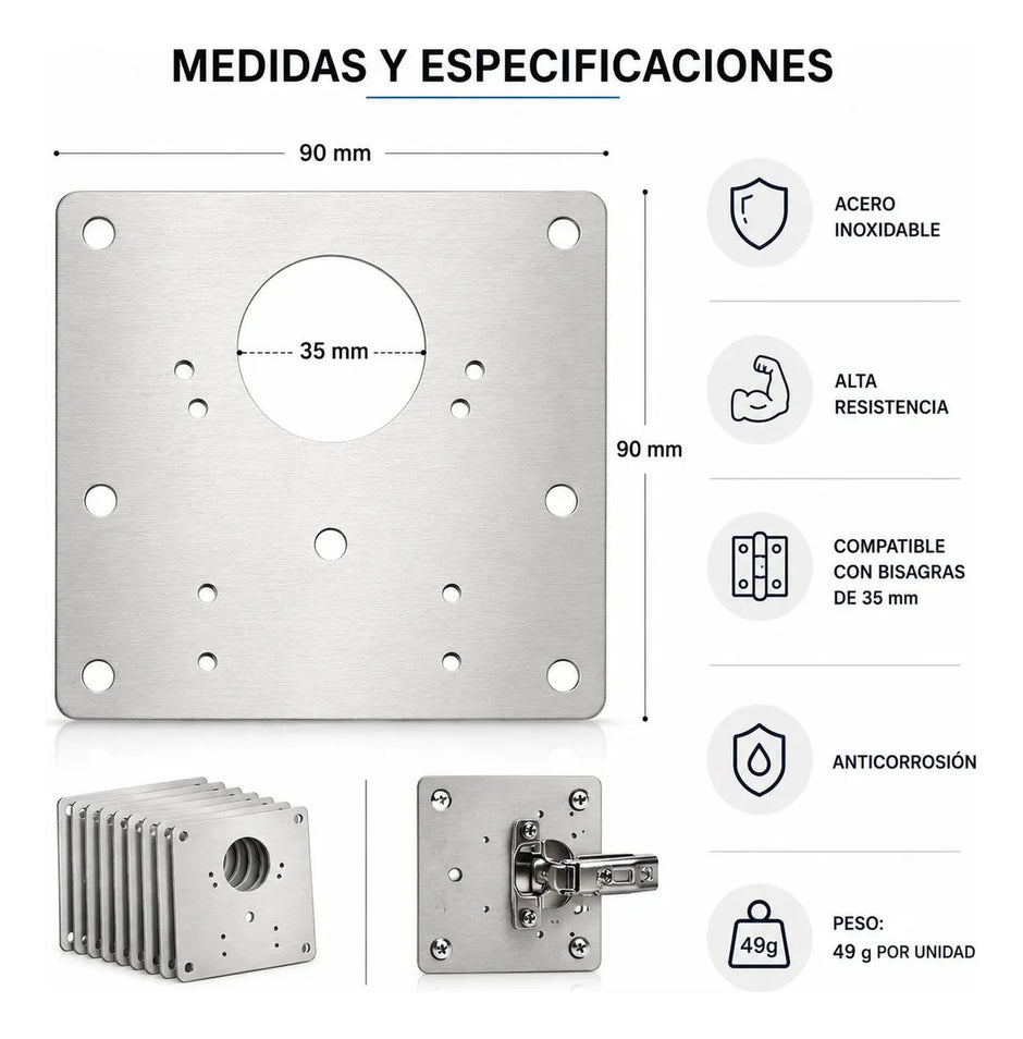 Kit 10 Placas Reparación Bisagras Acero + Tornillos