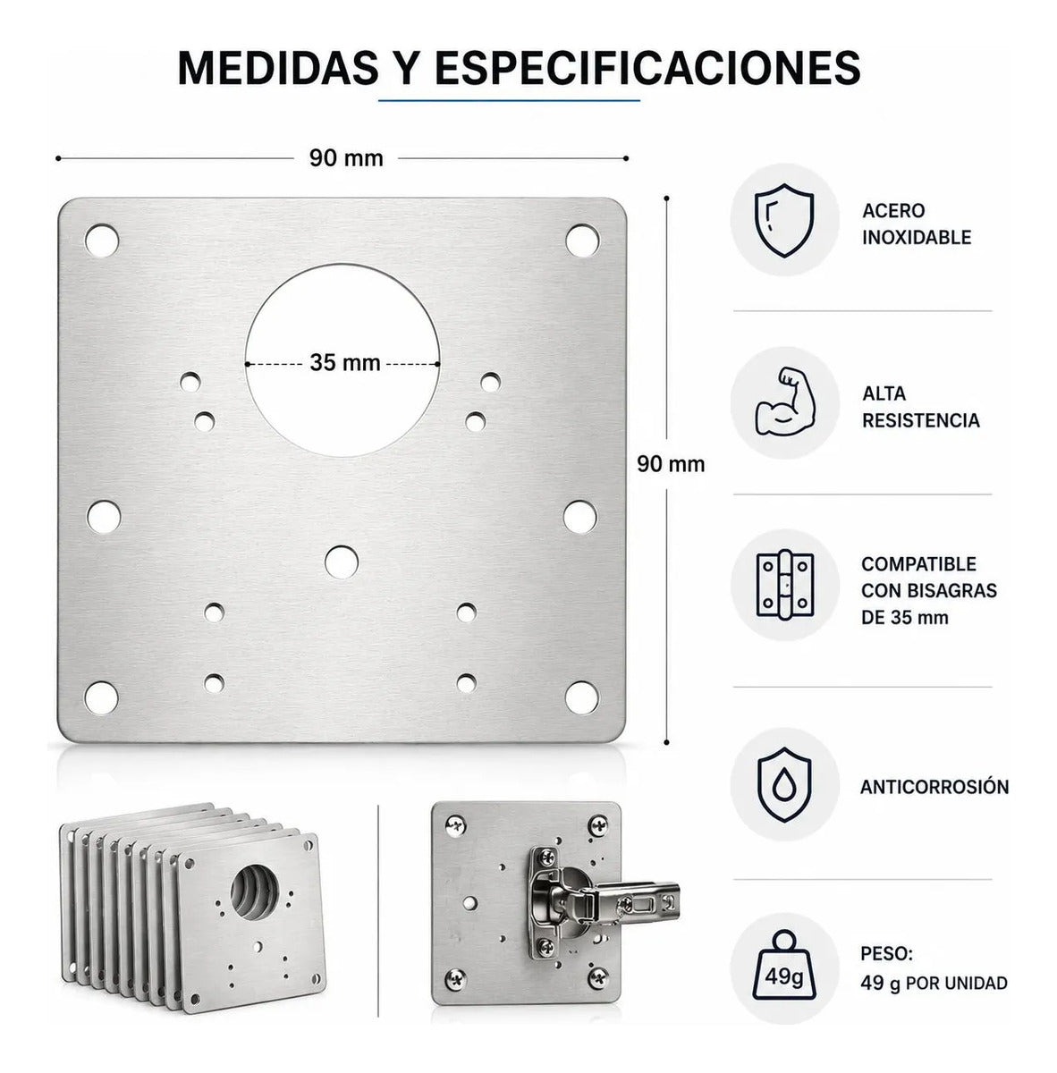 Kit 30 Placas Reparación Bisagras Acero + Tornillos
