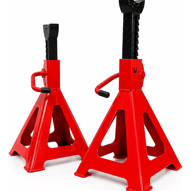 Set 2 Caballetes Auto 3 Toneladas Ajustables Acero Rojo