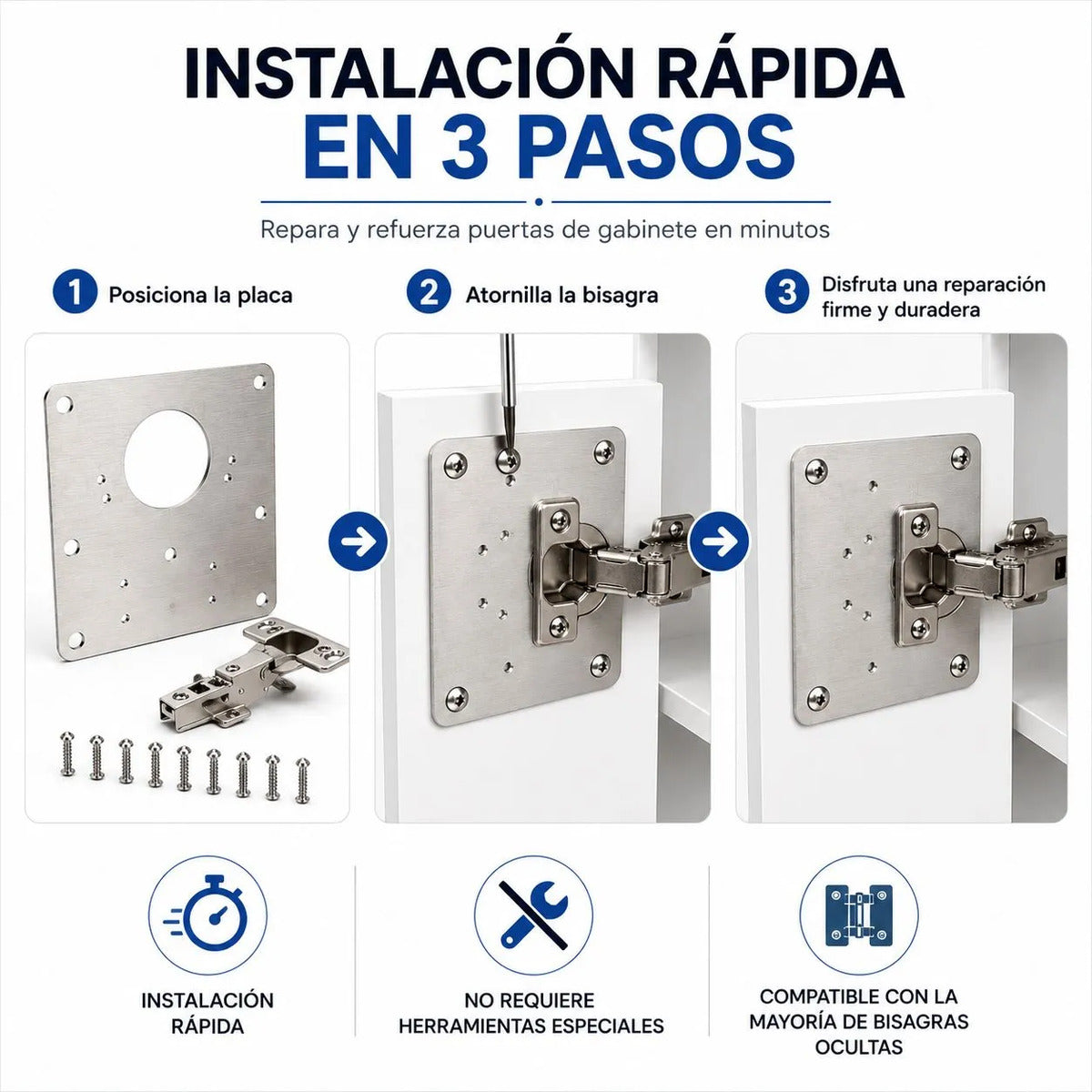 Kit 10 Placas Reparación Bisagras Acero + Tornillos