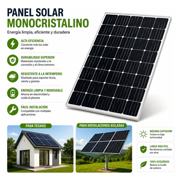 Panel Solar Monocristalino 50w 12v Fotovoltaico Casa
