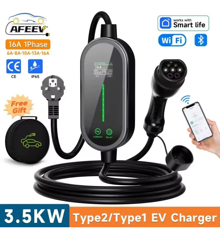 Cargador Ev Portátil Afeev Tipo 2 3.5kw 16a Wifi