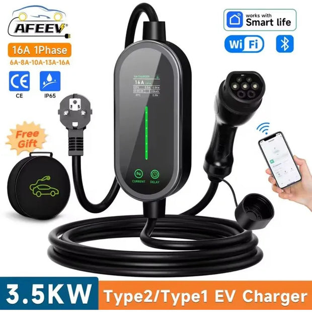 Cargador Ev Portátil Afeev Tipo 2 3.5kw 16a Wifi