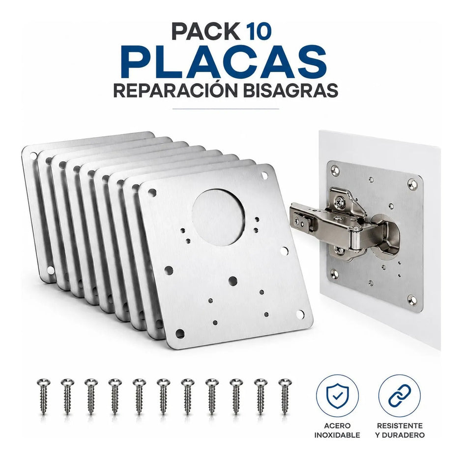 Kit 10 Placas Reparación Bisagras Acero + Tornillos