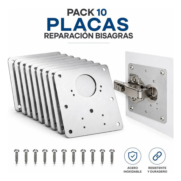 Kit 10 Placas Reparación Bisagras Acero + Tornillos