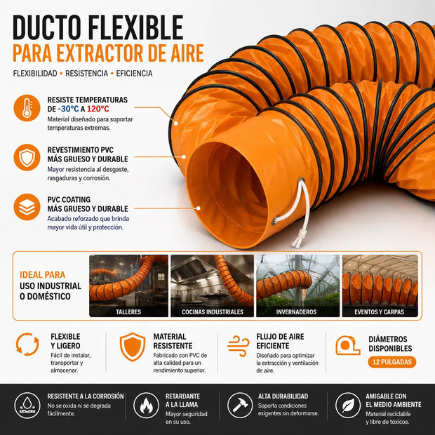 Ducto Flexible Extractor 12'' 30cm Industrial 10 Metros