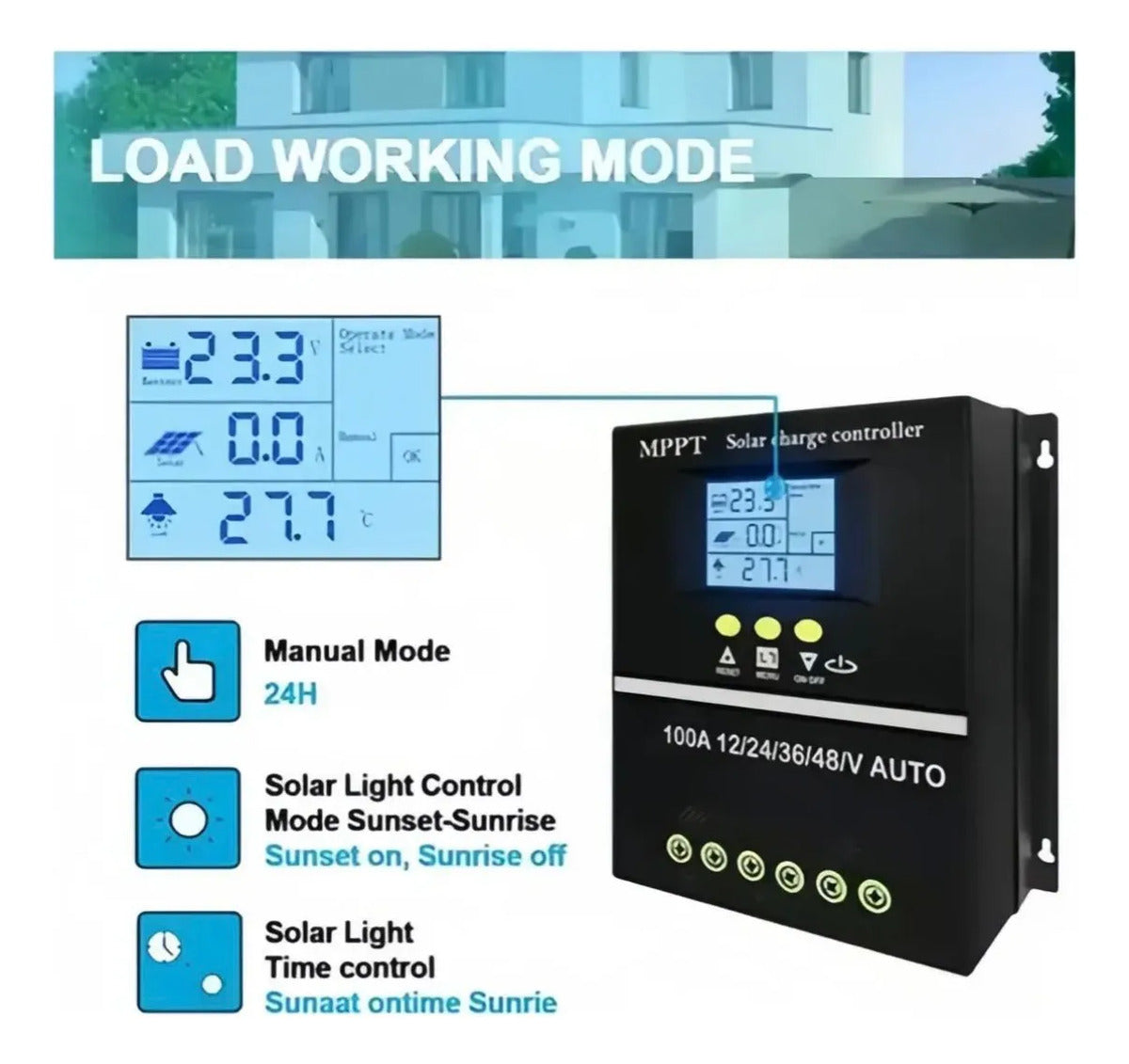 Controlador Solar Mppt 100a 12v 24v 36v 48v Regulador