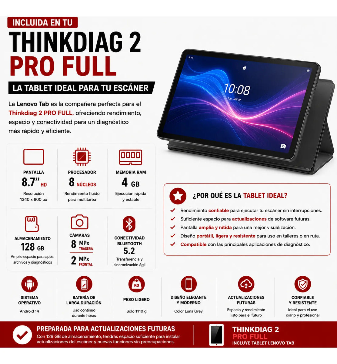 Escáner Thinkdiag 2 Pro Full 12v-24v + Tablet + Regalo X431