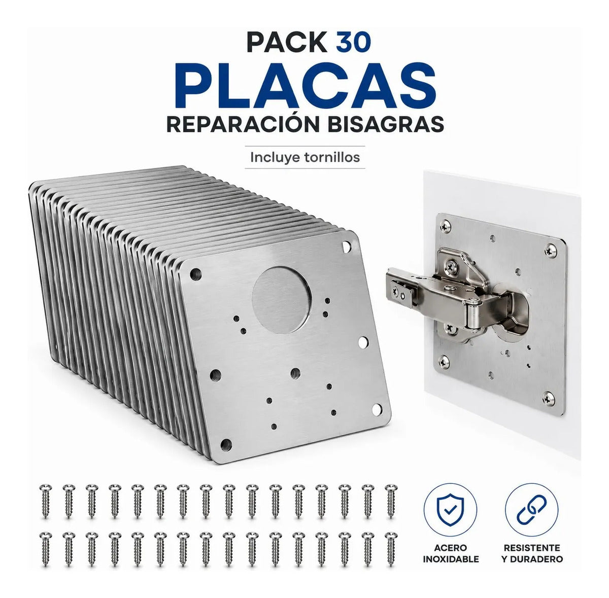 Kit 30 Placas Reparación Bisagras Acero + Tornillos