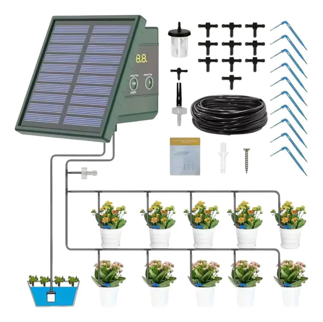 Kit De Riego Automático Solar Por Goteo Para Jardín Y Maceta