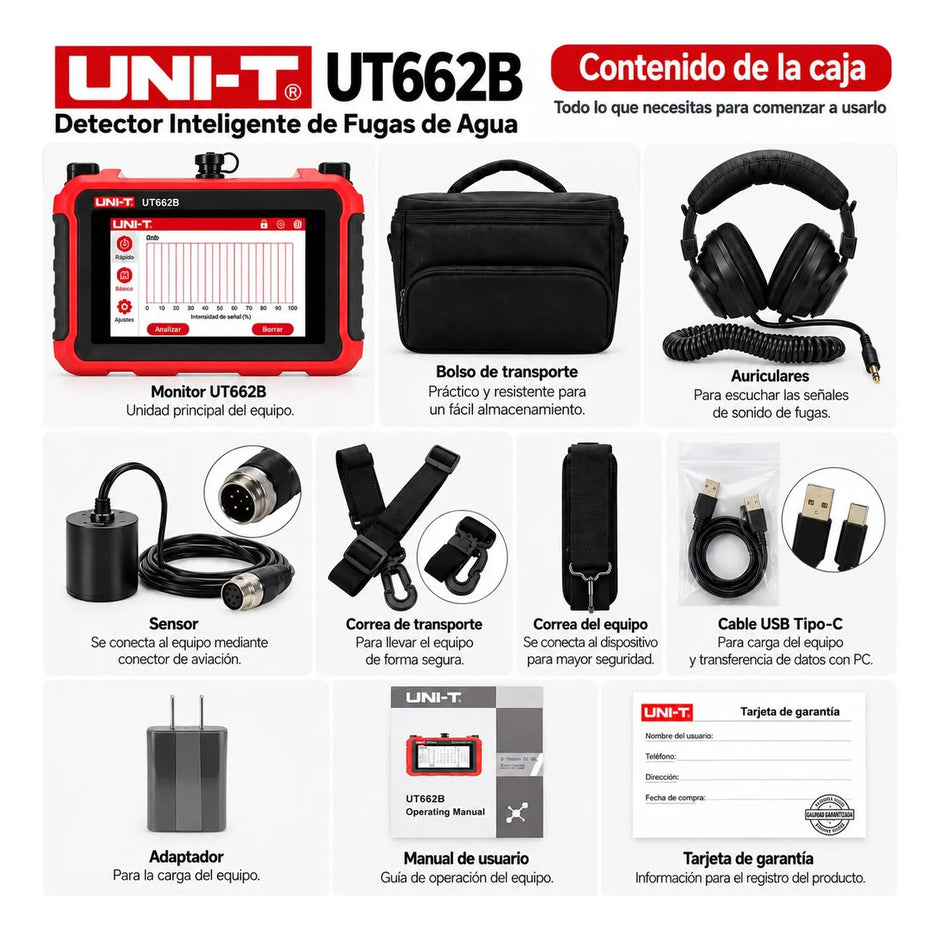 Geofono Digital Detector De Fuga De Agua 100cm Uni-t Ut662b
