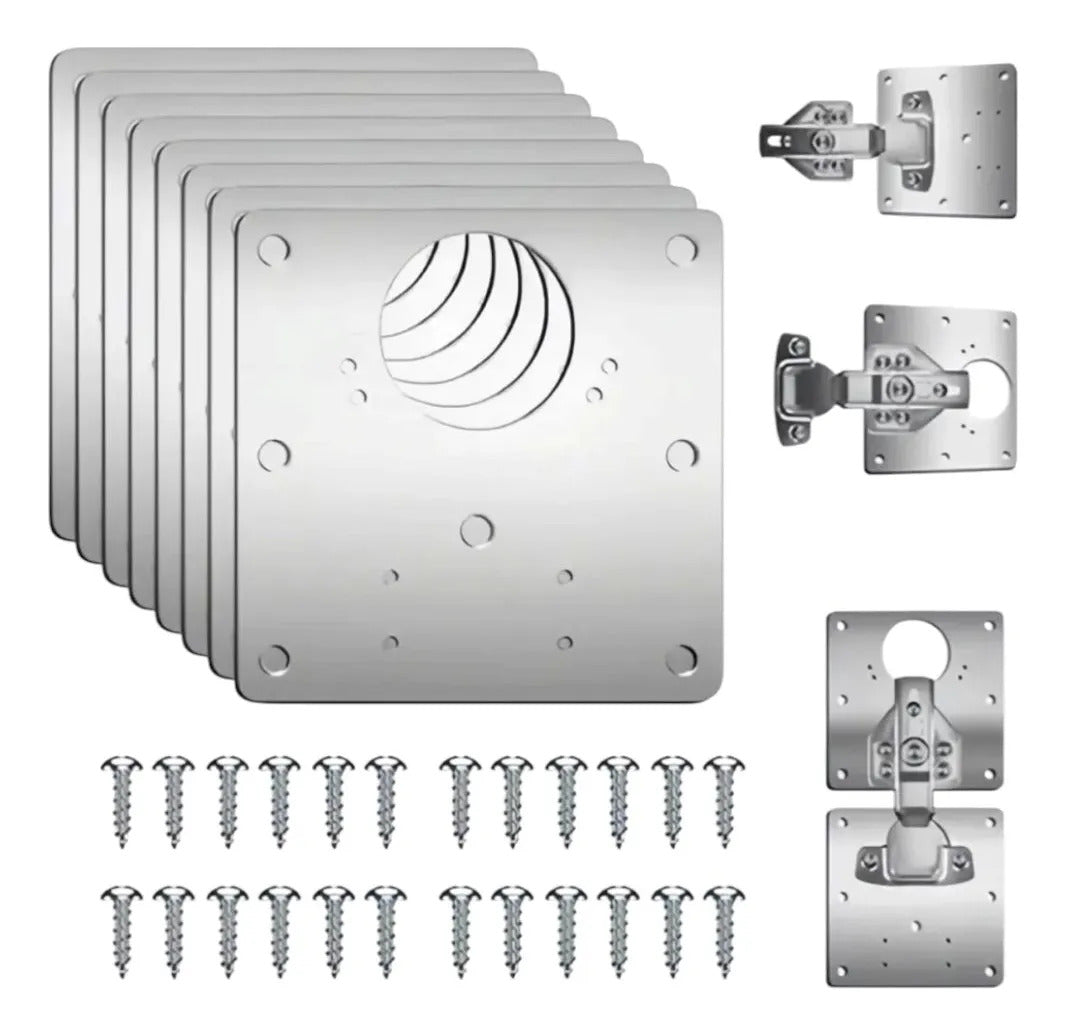 Kit 8 Placas Reparación Bisagras Acero + 48 Tornillos