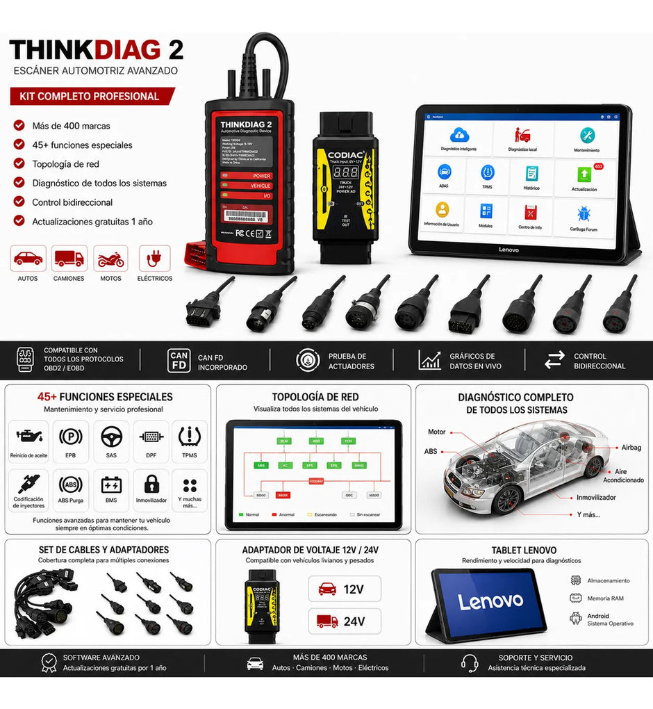 Escáner Thinkdiag 2 Pro Full 12v-24v + Tablet + Regalo X431