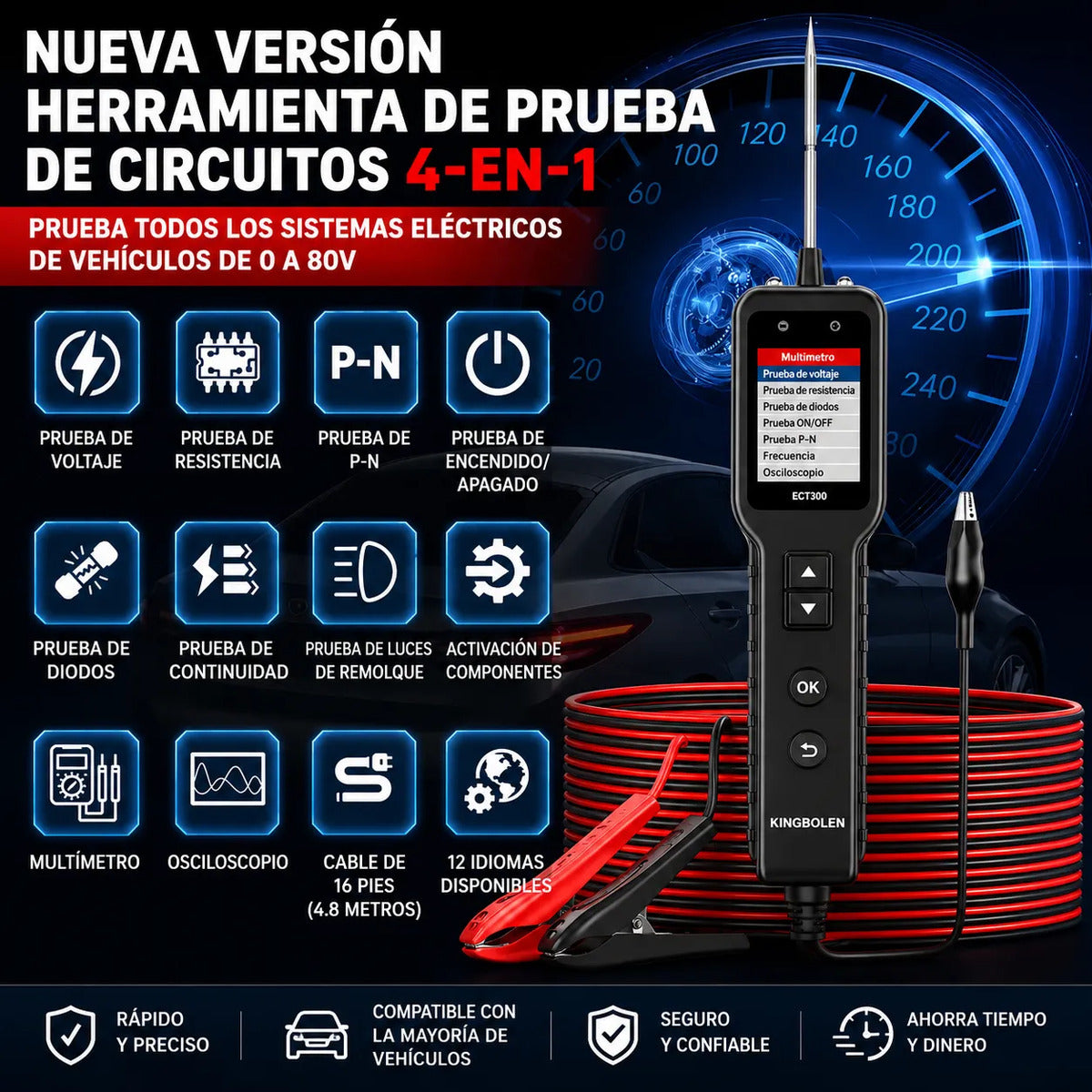 Probador De Circuito 4 En 1 Punta Lógica 0-80v 5 Metros