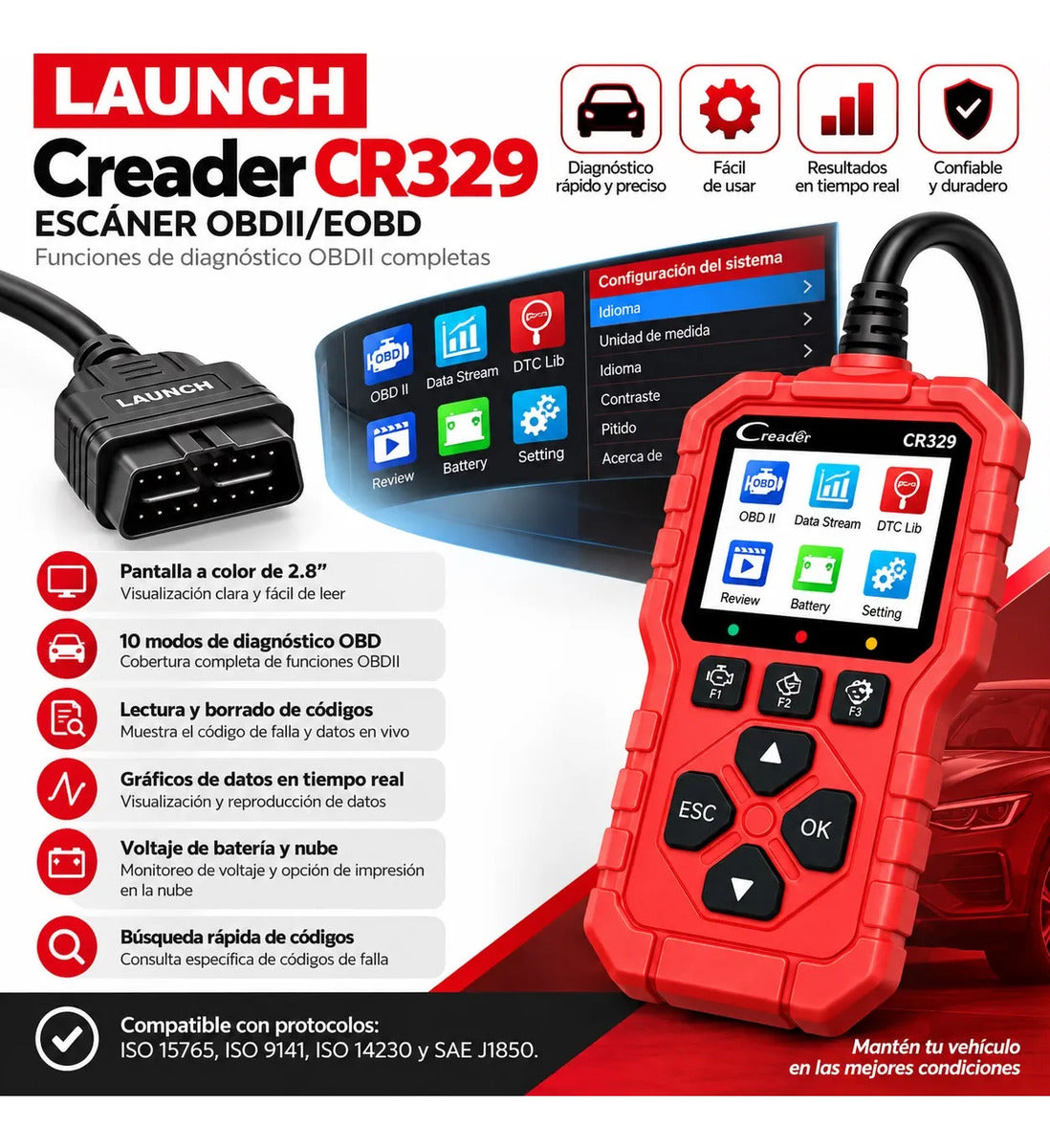 Escáner Obd2 Launch Creader 329/ Ultimo Modelo/ Automotriz