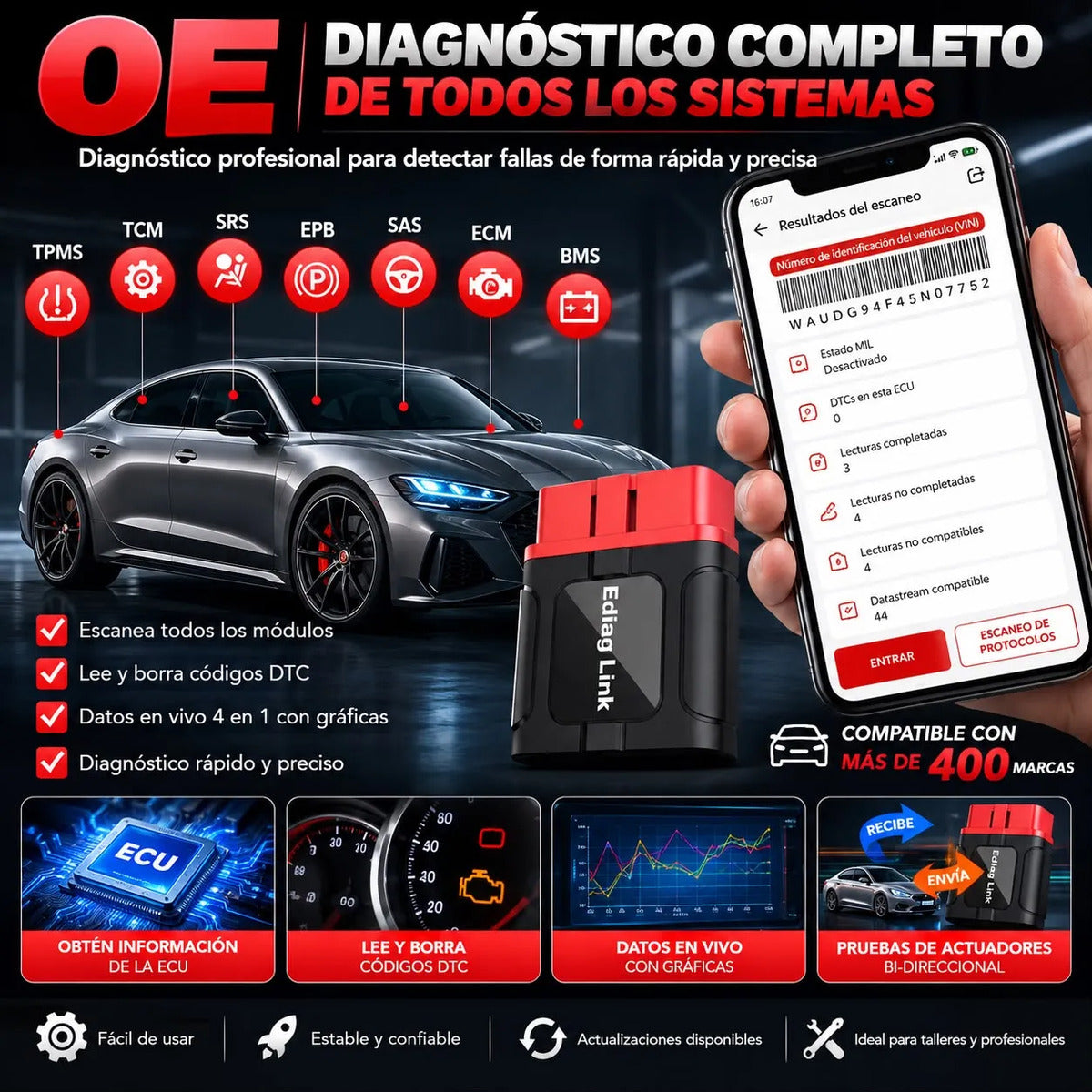 Escáner Multimarca Ultima Versión Ediag Link Automotriz