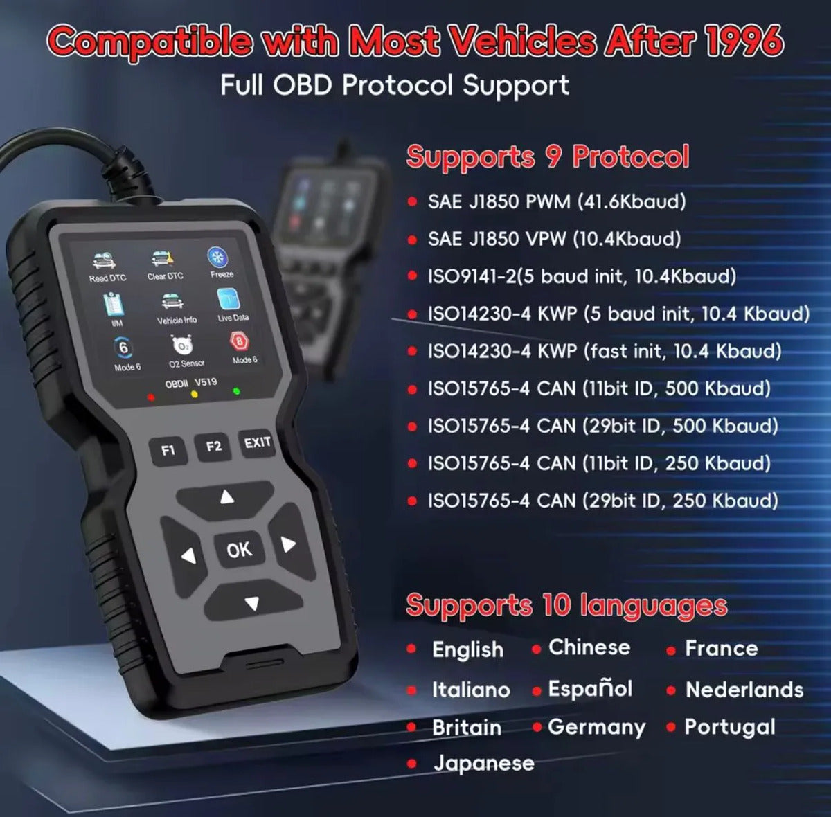 Escáner Obd2 V519 Lector De Códigos Para Vehículos