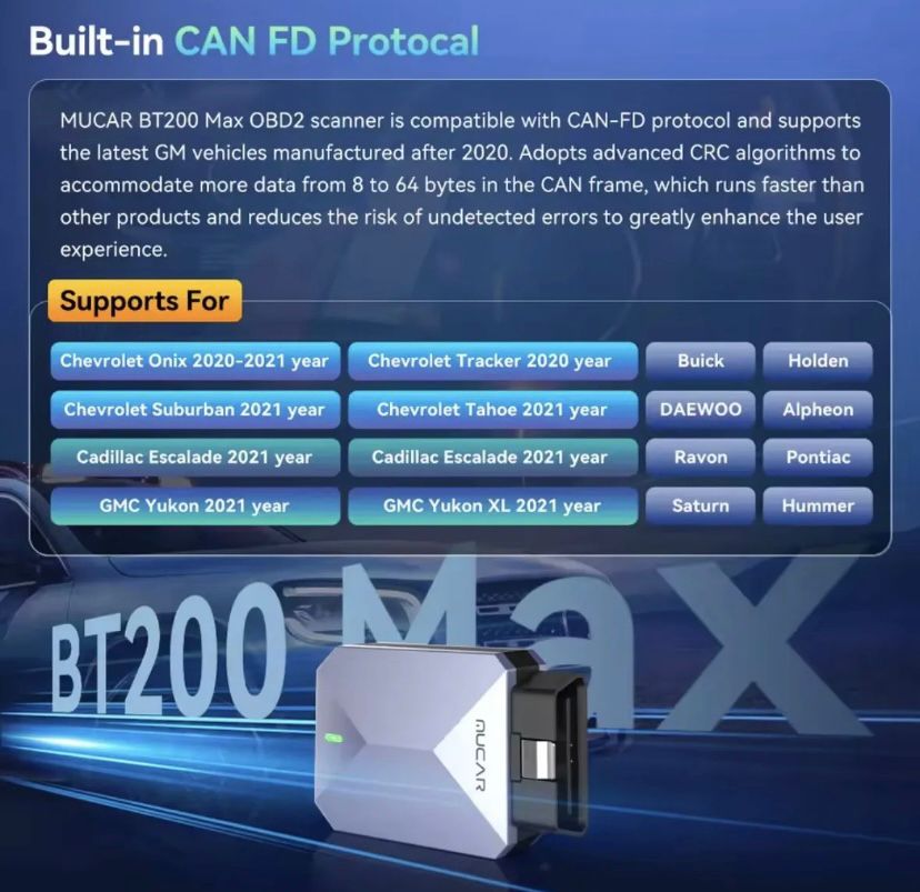 Escáner Mucar Bt200 Max Can FD Bidireccional +15 Reinicios