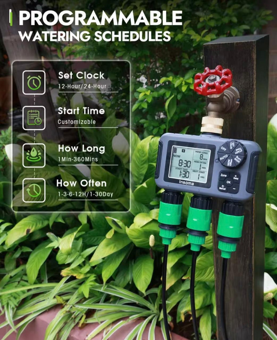 Temporizador de Riego Digital Automático 3 Salidas Lcd