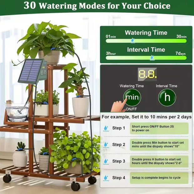 Kit De Riego Automático Solar por Goteo para Jardín y Maceta